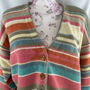 Vintage 90s Ruff Hewn Striped V Neck Cardigan Sweater Large Western Southwest‎